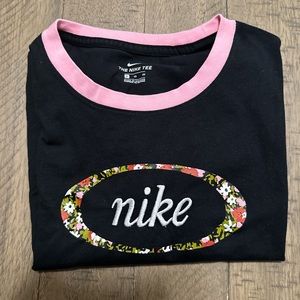 Nike Womens Woven Ringer T shirt Black Pink Floral